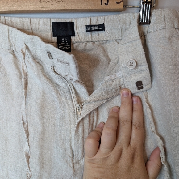 H&M Cream Relaxed Fit Women's XL 100% Linen Straight Leg Pant - Picture 4 of 14